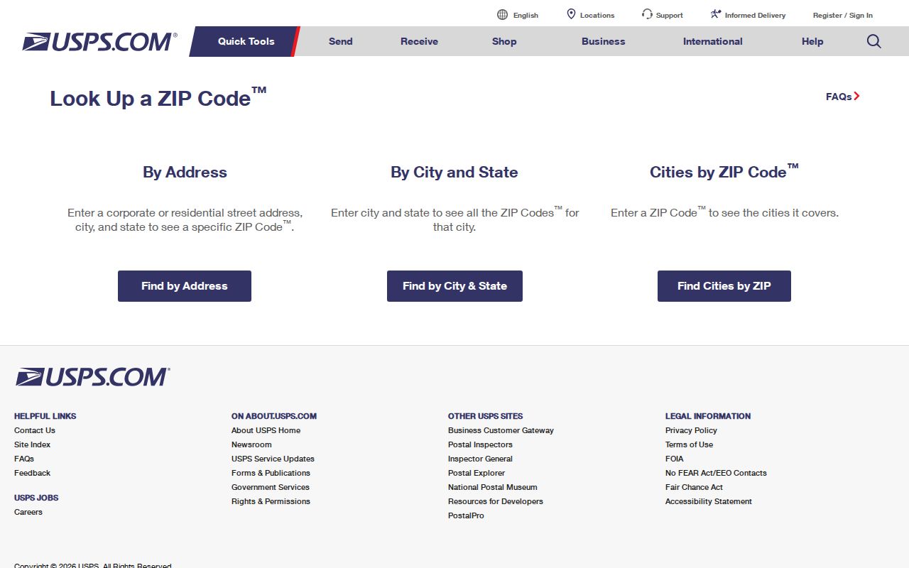 Rosemount ZIP code directory view of the USPS ZIP lookup modes